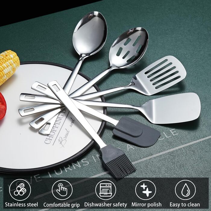 Набір кухонного начиння ReaNea з нержавіючої сталі 40 предметів, набір кухонного начиння з тримачем для столових приборів, набір посуду, кухонний помічник, набір металевих лопаток