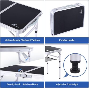 Складаний кемпінговий стіл з 3 рівнями висоти 60 х 40 см чорний Sportneer