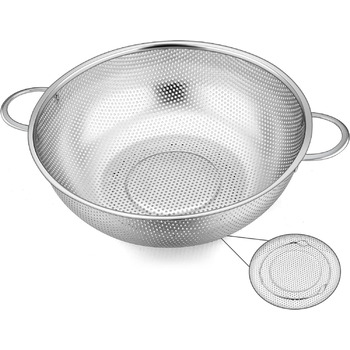 Набор дуршлагов Herogo из 3 шт., кухонный дуршлаг из нержавеющей стали с ручками, микроперфорированное ситечко для капель, металлический кухонный дуршлаг для слива и тренировочной лапши, рис, фрукты, овощи, можно мыть в посудомоечной машине, 16 см / 22 см