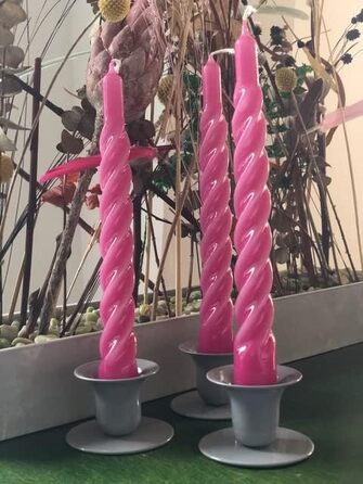 Свічки з крученим конусом, зроблені в Італії, доступні 25 кольорів, лаковані настільні свічки, спіральні свічки з тривалим часом горіння 5 годин, декоративні свічки, 6 шт. , 2,2 x 21 см (малина)