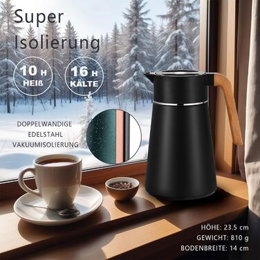 Термоглечик з чайним фільтром 1,5 л, чорний VETIN