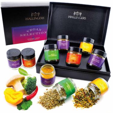 Класичний набір спецій Hallingers - 1 - Подарунковий набір спецій ручної роботи, 12 спецій з усього світу (Набір) - Літній подарунок та ідеальний подарунок для барбекю Подарунок для нової домівки &quotВітання та дружба&quot Класичні спеції., 12 спецій (73