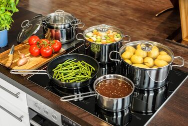 Набір каструль Head Merkur з нержавіючої сталі індукційні каструлі з обідком, літровою шкалою та скляною кришкою (6 предметів)