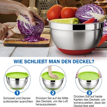 Набір мисок для змішування Herogo з 6 шт. , набір салатниць з нержавіючої сталі з герметичною кришкою та нековзним дном, чудово підходить для приготування/випічки/зберігання/сервірування, штабельований, 0,7 л/1,2 л/1,4 л/2 л/3,3 л/6,7 л барвистий