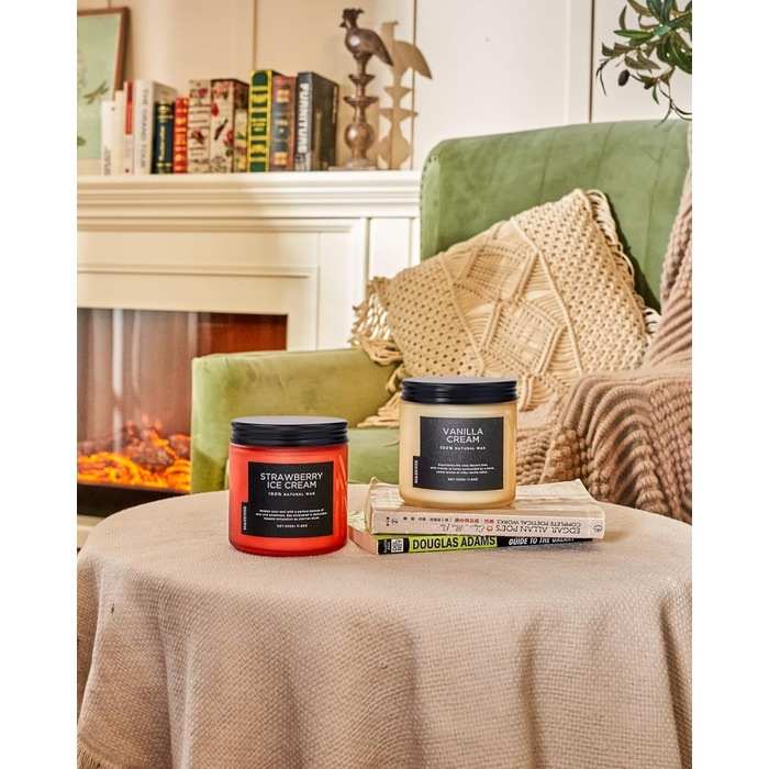 Ароматичні свічки M&SENSE з кавою у скляній банці з 2 гнітами 330 г, час горіння 70 годин, свічка з натурального соєвого воску для спальні, кухні, декору дому, подарункова свічка для чоловіків та жінок, смажена кава (червона/Getaway, суцільний колір)