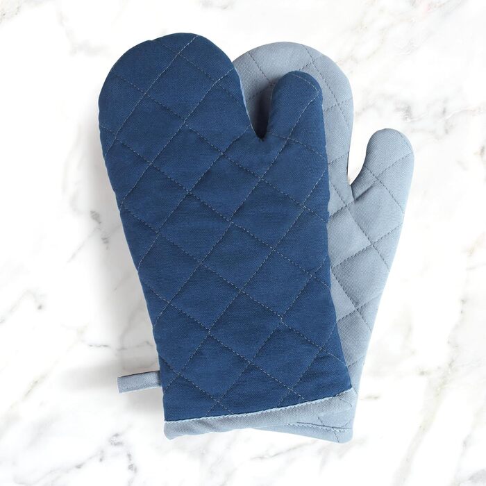 Рукавички для мікрохвильової печі Encasa Homes Extra Long (2 шт.) для кухні - Силіконові сріблясті термостійкі - Захищають руки від гарячого обладнання - (17x29 см, сірий та кобальтово-синій)