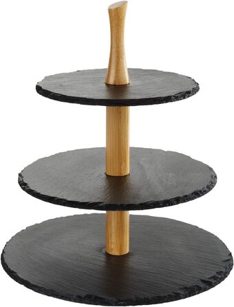 Ярусна підставка для торта, шиферні верхівки, Ø 30 см, Ø 25 см, Ø 20 см, В34 см, деревина акації Підставка для торта 3 ступені - кругла, 3-