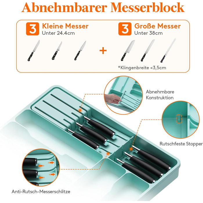 Органайзер для столових приладів 60 х 40 х 4,6 см бірюзовий Lifewit