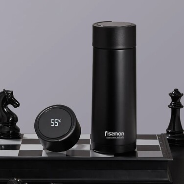 Термос Fissman 390 мл колір чорний нержавіюча сталь (9866)