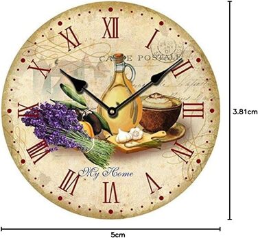 Настінний кухонний годинник YOAI, вінтажний, потертий ШИК, античний, ностальгічний, сільський, кварцовий годинник з МДФ з безшумним механізмом, 12 дюймів/30 см Ø (кольоровий)