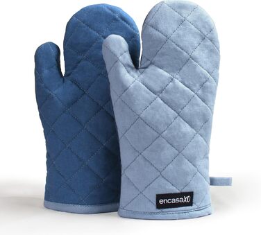 Рукавички для мікрохвильової печі Encasa Homes Extra Long (2 шт.) для кухні - Силіконові сріблясті термостійкі - Захищають руки від гарячого обладнання - (17x29 см, сірий та кобальтово-синій)