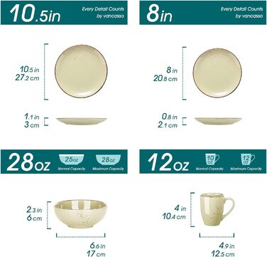 Комбинированный сервиз, набор посуды из керамогранита Navia, обеденный сервиз из 32 предметов, винтажный внешний вид, природный дизайн (набор из 32 предметов, Navia-9)