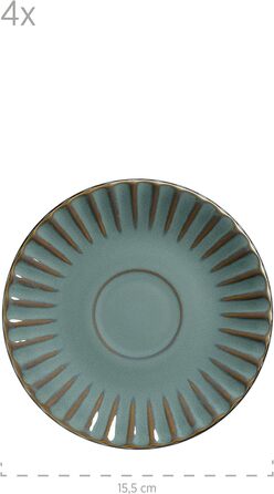 Набор посуды MSER серии 931966 Confino на 4 персоны в современном винтажном стиле, Сервиз для завтрака из 12 предметов из керамики бирюзового цвета с черными акцентами, Сервиз для кофе из керамогранита Teal