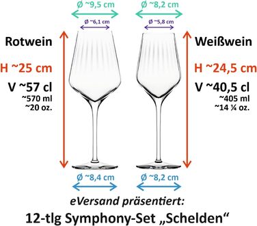 Набір келихів для червоного та білого вина, 12 предметів, Symphony Stölzle Lausitz