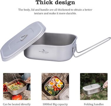 Титанова військова каструля для кемпінгу з кришкою та відкидною ручкою 1л. iBasingo