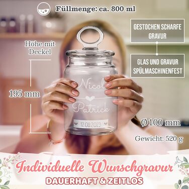 Стеклянная банка для печенья с персонализированной печатью и гравировкой 800 мл PR Print Royal