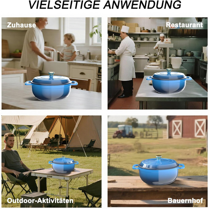 Чавунна жаровня 5,7 л з кришкою 28 см, синя LEADZM