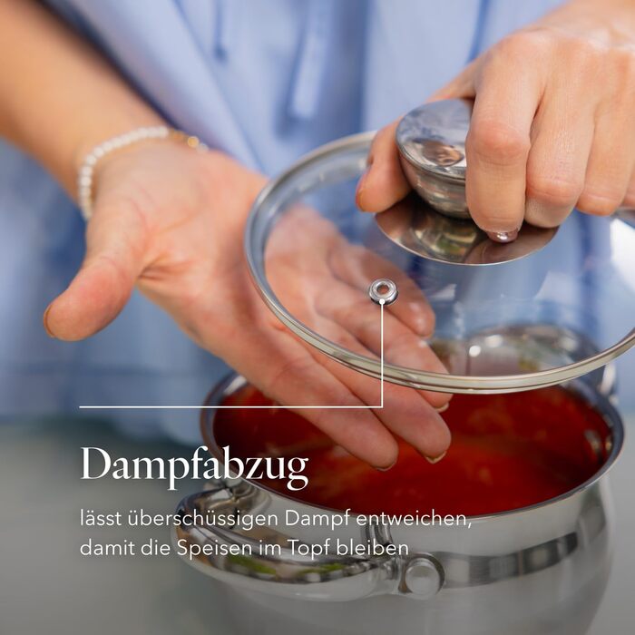 Набір посуду FLORINA OLIVER 4 предмети Нержавіюча сталь 18/0 Кришка із загартованого скла Для індукційних, газових, електричних та керамічних варильних поверхонь Можна мити в посудомийній машині Високоякісний набір посуду для кожної кухні, 8 предметів Oli