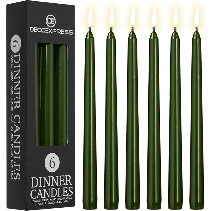 Набір з 6 конічних свічок 2,2 x 25 см, темно-оливковий DECO EXPRESS