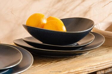 Набор посуды Combi на 6 персон - TIME BLACK Набор тарелок для микроволновой печи Modern 18 шт. - Можно мыть в посудомоечной машине Твердый фарфоровый сервиз - Обеденная тарелка Тарелка для завтрака Суповая чашка 18 шт. (Черный / Графитовый / Темно-синий, 