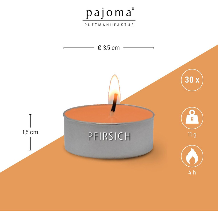 Ароматичні чайні свічки Pajoma 90, 3x30 шт. , ароматичні свічки, багато ароматів на вибір, висота 1,5 см, діаметр 3,5 см (персик, 30)