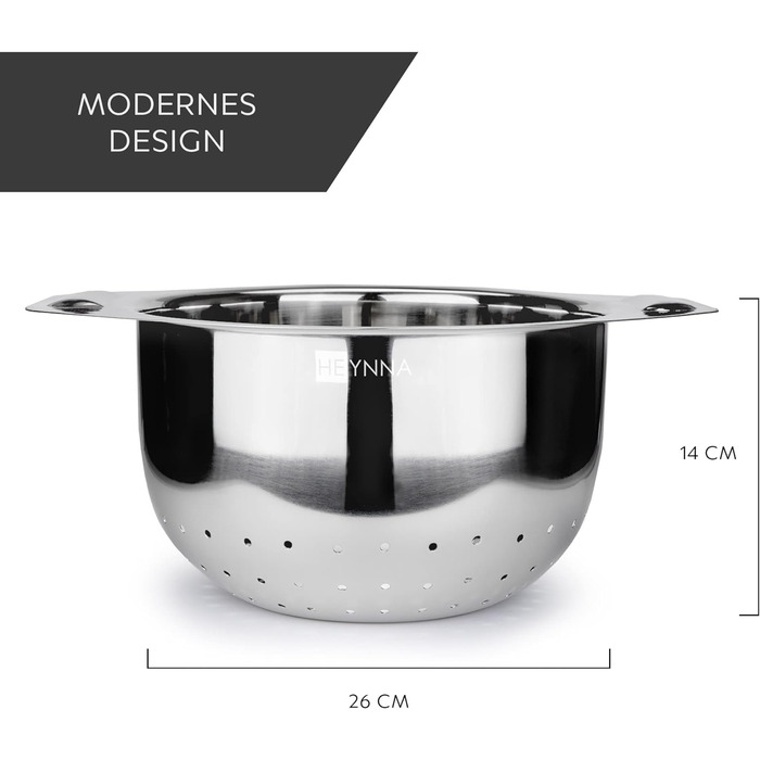 Кухонное сито HEYNNA из нержавеющей стали / капельное ситечко с ручками Ø 26 см, нержавеющая сталь подходит для посудомоечной машины / кухонное сито в качестве сита для макарон, сита для салатов, рисового сита / дуршлага нержавеющая сталь