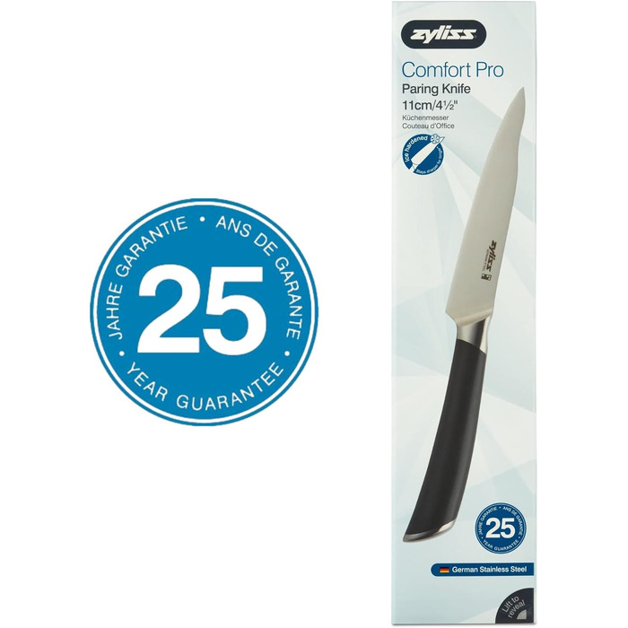 Німецька нержавіюча сталь Zyliss E920268 Comfort Pro, чорна ручка, кухонний ніж, можна мити в посудомийній машині, гарантія 25 років (ніж для чищення овочів)
