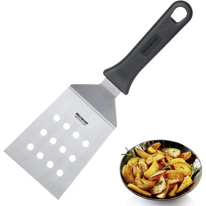 Набір Westmark, 2 шт. 2 професійні токарі/лопатки для гриля (кутові, жорсткі) з перфорованим та закритим лезом, нержавіюча сталь/пластик, Master Line, чорний/сріблястий, 134422E6, 29 см (перфоровані)