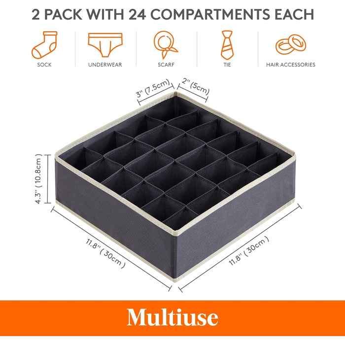 Набір з 2 органайзерів для шкарпеток і спідньої білизни, сірий Lifewit