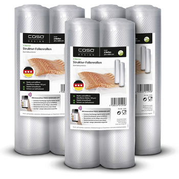 Набор структурированных рулонов CASO Advanced, 6 рулонов фольги 20x600 см для всех балок Вакуумные упаковщики и запайщики фольги, не содержащие бисфенола А, прочные и устойчивые к разрывам, 105 мкм, стабильный сварной шов, су-вид, Сделано в Германии Набор