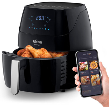 Фритюрниця Ufesa AF5100 біла з Wi-Fi, 5 л, цифрове сенсорне керування, 8 програм, 1500 Вт, додаток із рецептом, регульованою температурою та часом, ексклюзив Kitchen-Profi (Phantom)