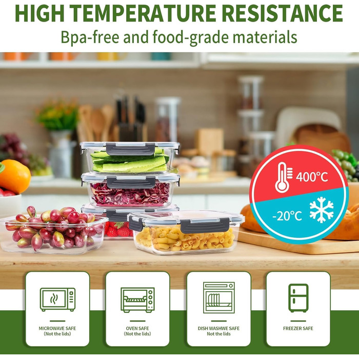 Набор из 5 стеклянных контейнеров для хранения продуктов 1 л с крышками Skroam