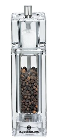 Млин для перцю та солі Zassenhaus SOLINGEN виготовлений з акрилу 16 см , Високоякісний млин для спецій з 2-ступінчастою керамічною кавомолкою , Регульовані помели , Акриловий корпус для ідеального задоволення