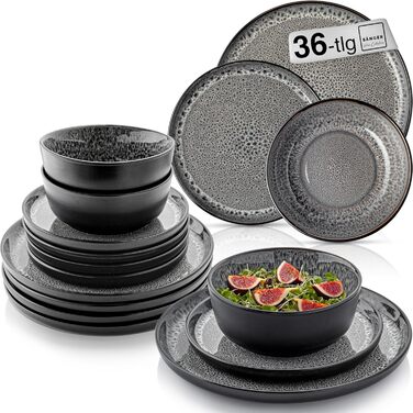 Кам&39яні миски для пасти 6 предметів, набір мисок для пасти на 6 осіб, набір мисок можна мити в посудомийній машині та мікрохвильовій печі, велика багатофункціональна миска темно-сірого кольору 750 мл VALUE COLLECTION (Сідней, набір посуду з 36 предметів