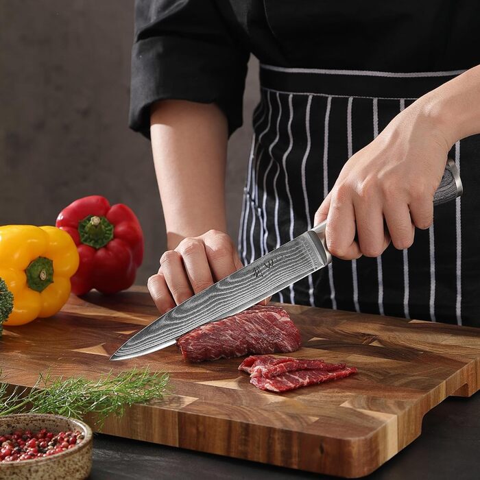 Набір ножів з дамаської сталі Wakoli Edib з 4 предметів, гострі леза від 8 до 18 см, набір кухонних ножів преміум-класу з 67 шарів дамаської сталі з ручками з дерева пакка, набір кухонних ножів преміум-класу з дамаської сталі та професійний шеф-кухарський