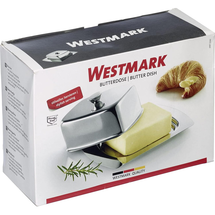 Маслянка Westmark - Ідеально підходить для сервірування та зберігання - Можна мити в посудомийній машині - Спеціальний рельєф для надійного захоплення (нержавіюча сталь, одинарна)