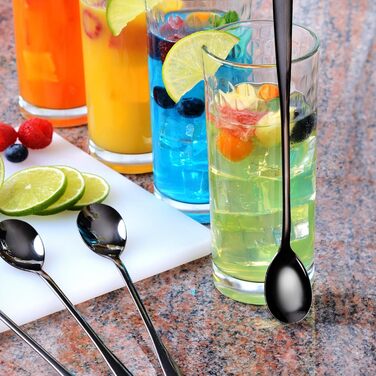 Набір ложок GRWE для лате макіато, золотистий, 6 предметів, 22 см, довгі ложки, ложки для коктейлів, десертні ложки, ложки для морозива, ложки для кави з льодом, нержавіюча сталь, можна мити в посудомийній машині (чорний)