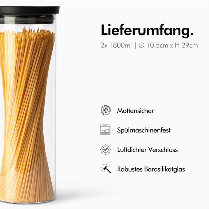 Ємності для зберігання продуктів 1800 мл з прозорими кришками, набір 2 предмети, KIVY
