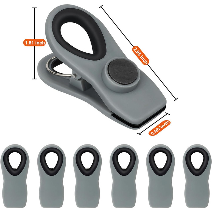 Набір прищіпок-затискачів із магнітом, сірого кольору 12 шт TACGEA