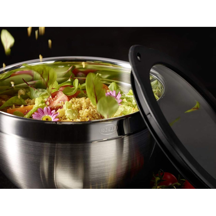 Набір мисок RSLE з 3 предметів великі та кришки RSLE для збереження свіжості (Ø 16, 20, 24 см), високоякісні, елегантні, виготовлені з нержавіючої сталі для приготування та зберігання їжі, можна мити в посудомийній машині (набір мисок з 2 предметів, Black