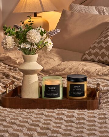 Ароматичні свічки M&SENSE Кава у скляній банці з 2 гнітами 330 г, час горіння 70 годин, свічка з натурального соєвого воску для спальні, кухні, декору дому, подарункова свічка для чоловіків та жінок, смажена кава (океанський бриз)