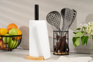 ARDESTO Тримач для паперових рушників Midori 15х34см, метал, бамбук, чорний