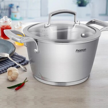 Каструля Fissman MILLENIUM 20x12 см / 3,2л зі скляною кришкою (5363)