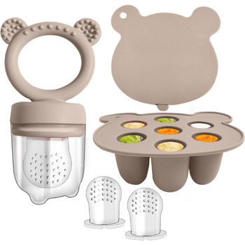Фруктовий лосос малюк Силіконовий диспенсер для дитячого харчування та лоток для заморожування, молочне морозиво, засіб для полегшення прорізування зубів, пустушка для самостійного годування (пісок-ведмедик)