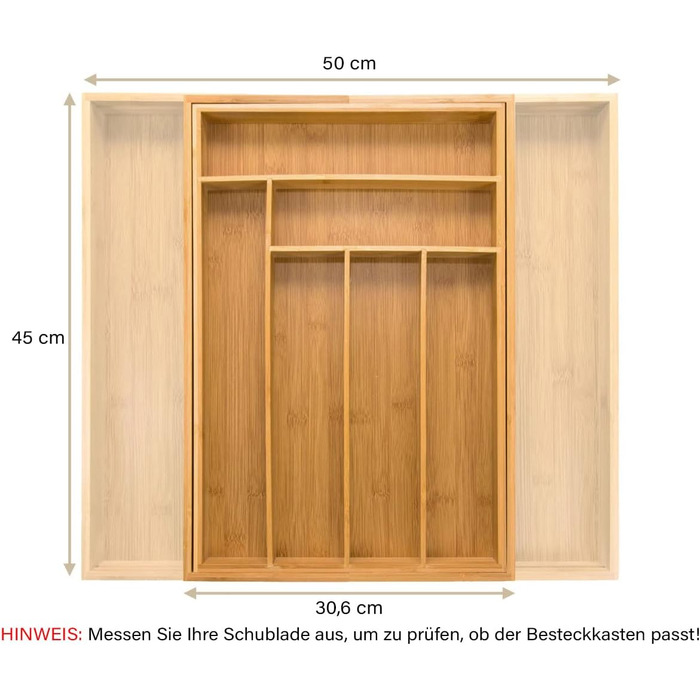 Органайзер для столовых приборов раздвижной 45 см, бамбук budu