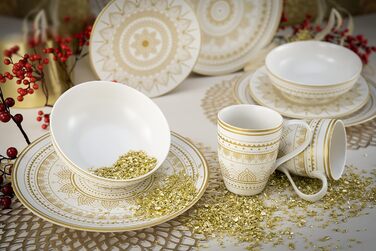 Серія Mandla Gold Black, набір посуду з 8 предметів, комбінований набір керамограніту (8 предметів, золотисто-білий), 23587