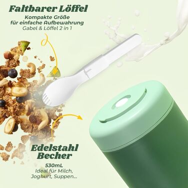 Стаканчик для пластівців 860 мл із складаною ложкою, зелений NEXROLA