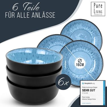 Керамогранітна глибока тарілка ТЕСТ ДУЖЕ ХОРОШИЙ Серія Ibiza Тарілки для макаронів Noble, тарілки для супу Deep стильні тарілки для пасти 6 персон - Набір посуду 6 персон, обідні тарілки, набір посуду Black with (миски (6x), глибокий синій), 6 шт.