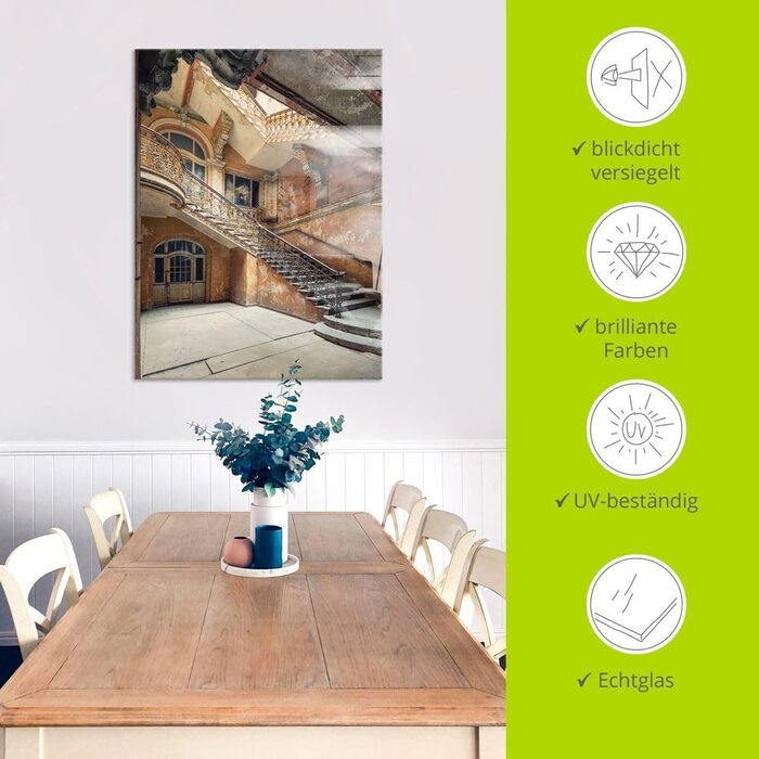 Настінний декор скляні картини настінна картина скляна картина цільна 40x40 см квадрат Тоскана Італія природа пейзаж сад троянди балкон вид літо T4QS (сходи, 60 x 80 см)