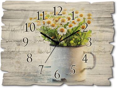 Настінний декор настінний годинник без цокання з дерева радіогодинник безшумний прямокутний 40x30 см їжа бакалія спеції трави лимон чилі вінтажний сільський U1RK трави (ромашка, кварцовий годинник)